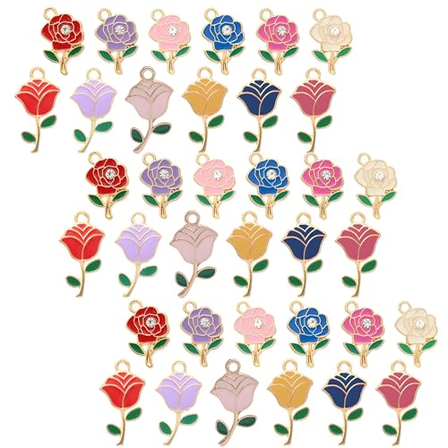 Bulk Gold Enamel Charms for Jewelry Making, Colorful Metal Charms Pendant for Bracelet Necklace and Crafting - color: Rose MIxed Color