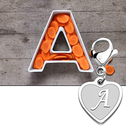 FAADBUK Initial Letter A-Z Alphabet Heart Charms for Jewelry Bracelet Keychain Necklace Initial Stainless steel Clasp Clip on Charm - color: intial A
