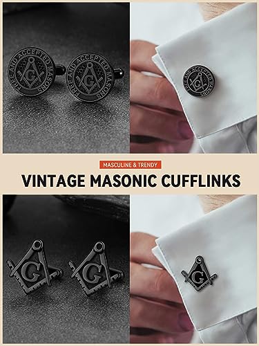 FaithHeart Mens Cufflinks, Norse Viking Tuxedo Shirt Cuff Links, Stainless Steel Cuff Links and Shirt Studs, Gift Box - style: 04. Mason-Silver