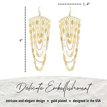 Bohemian Boho Tassel Dangle Drop Earrings for Women – Lightweight Filigree Gypsy Coin Chandelier Disc Charm Hoops – included Gift Box - style: Chandelier - Gold
