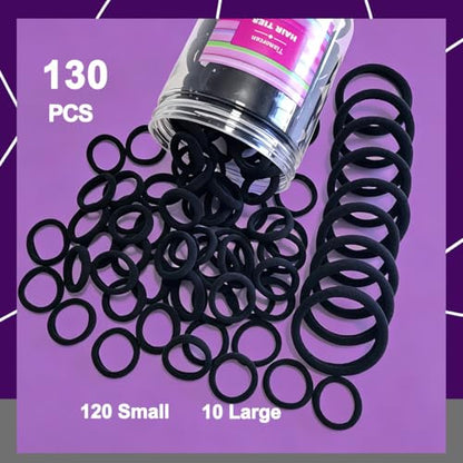 130 Pcs Baby Hair Ties Set, 120 Pcs Small Hair Ties and 10 Pcs Large Hair Ties, Seamless Hair Bands for Girls and Kids Elastic Ponytail Holders (Black) - color: Black