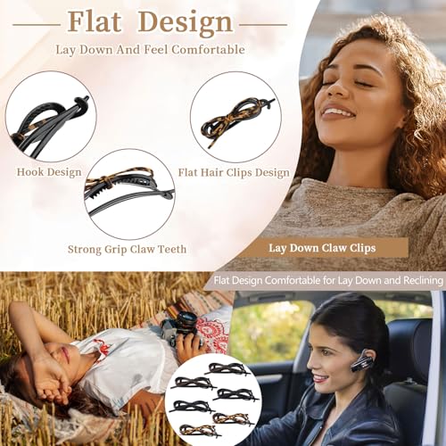 6 Pcs Bow Hair Clips, Retro Acrylic Soft Leather Bowknot Twisted Flat Claw, Ponytail Holder Barrettes, Flat Claw Clips for Women Thick Hair, Non-Slip Strong Holder Accessories