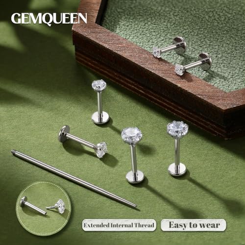 G23 Implant Grade Titanium Flat Back Earrings 16G/18G/20G | 3 Pairs Astm F136 Hypoallergenic Flatback Earrings Internally Threaded Studs for Nose, Helix, Tragus, Conch, Labret Piercing - color: Silver, size: 18G(1.0MM) Bar-6/7/8mm & CZ-2/3/4mm