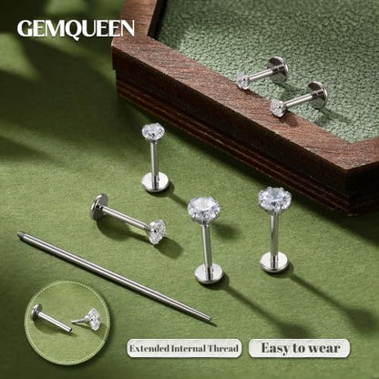 G23 Implant Grade Titanium Flat Back Earrings 16G/18G/20G | 3 Pairs Astm F136 Hypoallergenic Flatback Earrings Internally Threaded Studs for Nose, Helix, Tragus, Conch, Labret Piercing - color: Silver, size: 18G(1.0MM) Bar-6/7/8mm & CZ-2/3/4mm
