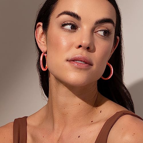4mm Thick Gold Chunky Earrings Steling Silver Post Hoops Earrings For Women Hollow Tube Hoops Earrings Thick Gold Hoop Earrings Hypoallergenic Lightweight Gold Hoop Large Earrings 20/30/40/50/60MM - color: Rose gold,30mm