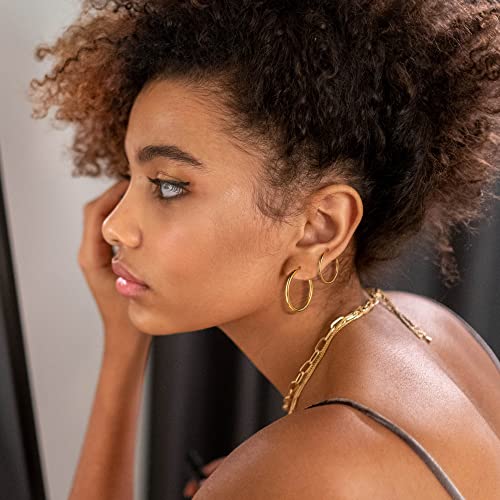 M MOOHAM Hoop Earrings for Women, Hypoallergenic 14K Gold Plated Earrings | Gold Plated Hoop Earrings Set for Sensitive Ears, Earring Stack for Women Trendy, Jewelry Gifts Lightweight 13-60mm - color: 3pairs-15/15/15mm-Gold-plated