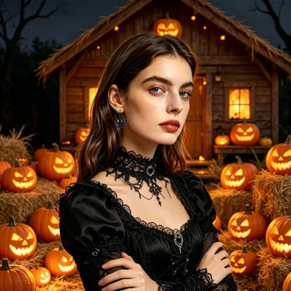 Gothic Moon Clip On Earrings for Women Black Filigree Dangle Moon Earrings Halloween Witch Earring Colorful Crystal Vampire Earring Accessories Halloween Jewelry Gifts - color: Black