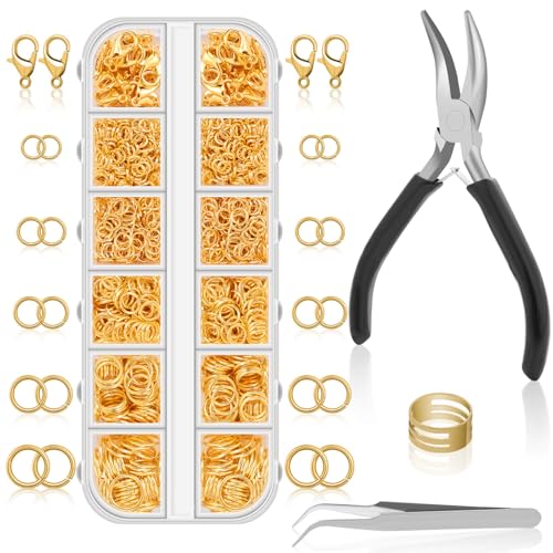 Anezus 1200PCS Jump Rings for Jewelry Making Kit, Gold, Jewelry Making Supplies and Necklace Repair, Modern Style, Small Size, Not Foldable - color: Gold