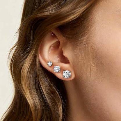 6/12 Pairs Silver Gold Stainless Steel Stud Earrings Set for Women Men | Hypoallergenic, 3 4 5 6 7 8 mm CZ, Lightweight, 14K Gold Plated Surgical 316L, Cubic Zirconia, Multiple Piercing Jewelry - color: Silver-6Pairs