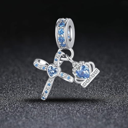 Silver Cross Birthstones Charm Fit for Pandora Charms Bracelet Crown Dangle Charms Beads Birthday Jewelry Gifts for Women - style: March