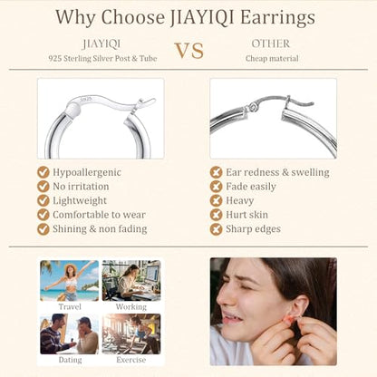 JIAYIQI Sterling Silver Hoop Earrings 18K White Gold Plated Silver Circle Endless Earrings Hoops Jewelry Lightweight Hoop Earring for Women Diameter 10,14,16,18,20,25,30,35,40,50,60mm - style: Silver-35mm