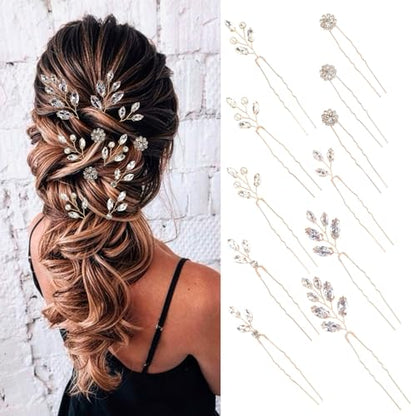 11 Pieces Bride Hair Pins Rhinestones Hair Accessories for Women Crystal Hair Piece for Wedding Bride Women Bridesmaids - color: 02 Gold-TJ-1211