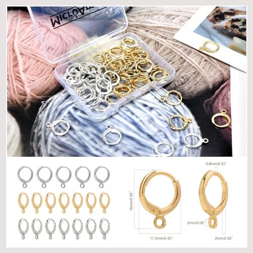 60pcs Mix 14K Gold and Silver Filled Hoop Huggie Earring Hooks,Hypoallergenic Dangle Tarnish Resistant Gold Lever Back Earring Hooks Earwire for Jewelry Making Supplies (Gold/Silver) - color: Gold / Silver