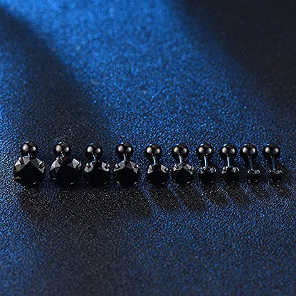 Stud Earrings Set 316L Stainless Steel Hypoallergenic Earrings for Women Men Earrings 3-7mm Cubic Zirconia Earrings Tragus Cartilage Helix Lobel Ear Studs 20G,Pack of 5 Pairs - color: C03:5Pairs(BLACK)