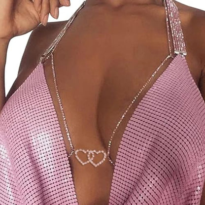 Body Chain Sexy Pure Desire Diamond Chest Chain Versatile Hanging Neck Love Body Chain Accessories Suitable for Women - style: silver
