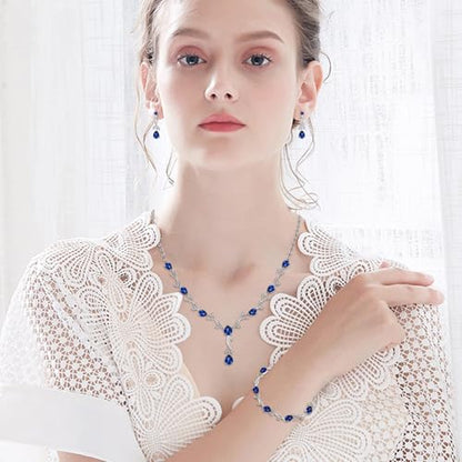 Jewelry Set for Women, Necklace Dangle Earrings Bracelet Set with White AAA Cubic Zirconia, Allergy Free Wedding Party Jewelry for Bridal Bridesmaid - color: Necklace+Earrings+Bracelet-blue