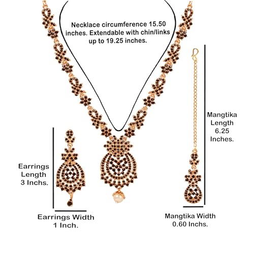 Touchstone Indian jewelry sets for women maang tikka wedding guest gold necklace bollywood jewellery set pageant elegant prom bride accessories western crystal chunky rhinestone necklaces - color: Black in antique gold plating