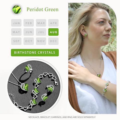 Infinity Love Heart Stud Earrings for Women, Birthstone and Healing Stone, Gifts for Mom, Wife, and Her, Silver Plated - color: 08-August-Peridot Green