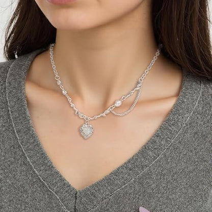 Irregular Heart Necklace for Women Y2k Pink Zircon Pearl Diamond Women's Fashion Pendant Hot Fashion Pink Jewelry for Women - color: Style19