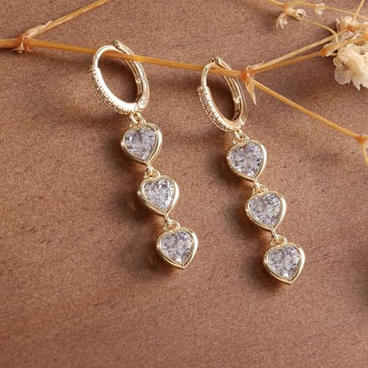 Dangle Earrings for Women Trendy, 14K Gold Plated CZ Huggie Drop Earrings, Dainty Long Chain Prom Wedding Jewelry Gift for Her - style: Heart CZ