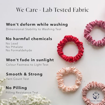 SILVR BEAR Luxury Satin Scrunchies, Satin Hair Ties for Thick, Thin & Curly Hair, Scrunchies for Women, Girls & Men Softer than Silk Hair Ties (Skinny Rose) - color: Rose Skinny