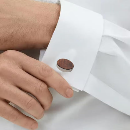 ARFUKA Round Wooden Black Copper Cufflinks Set for Men Handcrafted Elegant Shirt Studs & Jewelry Accessories