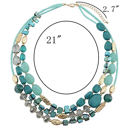 Coiris 3 Multi Layer Shell Glass Beaded Fashion Necklace for Women 21" - color: N0001-beige