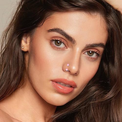 ONESING 9-40 Pcs Nose Rings - Hoops, Studs & L Shape - Hypoallergenic Stainless Steel Nose Piercings for Women & Men - color: 20G-Pink CZ -Silver