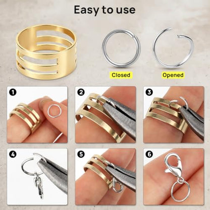 1200 Pcs Open Jump Rings, Jump Rings for Jewelry Making, Necklace Keychain Repair Kit with Making Tools Tweezer, Plier, Lobster Claw Clasps, Open Rings for DIY Crafts Keychains (Sliver) - color: Sliver