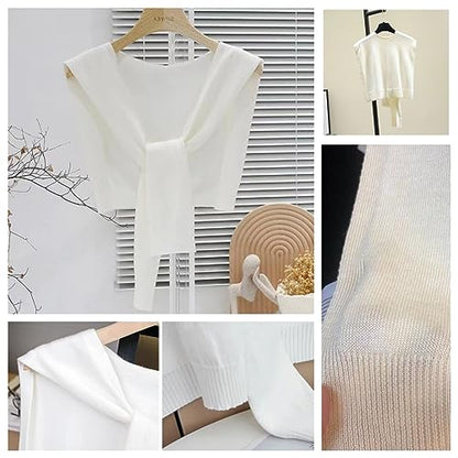 WaJuemy Women's Sweater Shawl Wraps Sleeves Knitted Collar Sweater Scarf Top Casual Lightweight Shoulder Cape Accessories - color: 02 White X