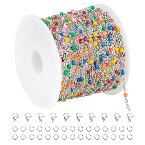 KYUNHOO 5 Meters Colorful Beaded Stainless Steel Jewelry Making Chains Bulk | Silver Necklace Chains Bulk on Spool Thin Cable Chain Link with Jewelry Making Supplies for Bracelet Choker Crafting - color: Steel-Color2-2mm