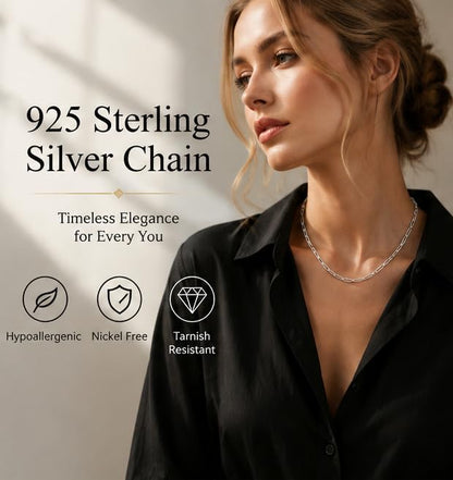 18k Gold Plated 925 Sterling Silver Chain Necklace for Women,3.0mm Thin Sturdy Paperclip Chain, Layering Necklace Tarnish Resistant Dainty Jewelry Gift 18/20/22/24/26 Inch - color: Silver, size: 22 Inch