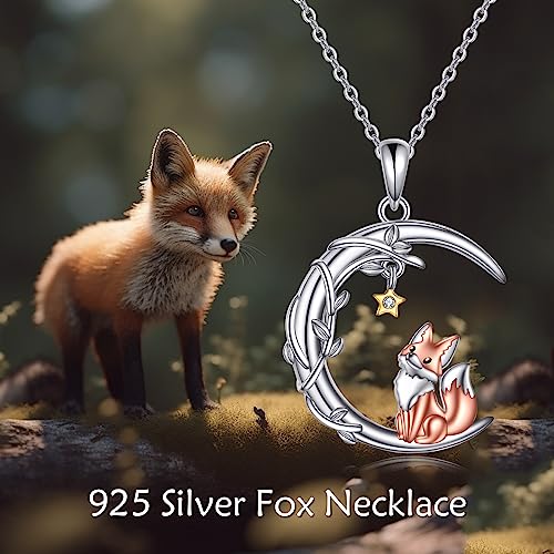 YAFEINI Moon Animal Necklace S925 Sterling Silver Owl/Fox/Red Panda/Possum/Snake/Dachshund Pendant Necklace Animal Jewelry Gifts for Women Mom Wife - style: FOX
