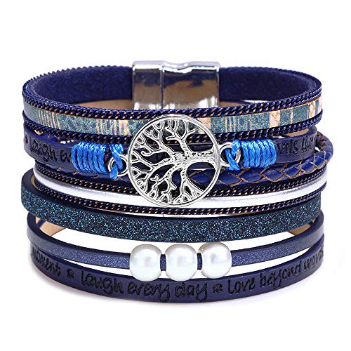 Fesciory Leather Wrap Bracelet for Women, Boho Western Layered Cuff Jewelry | Stackable Bracelets, Easy-On Clasp, Daily Wear, Pairs with Boho Western Outfits, Gift for Women - color: Blue4