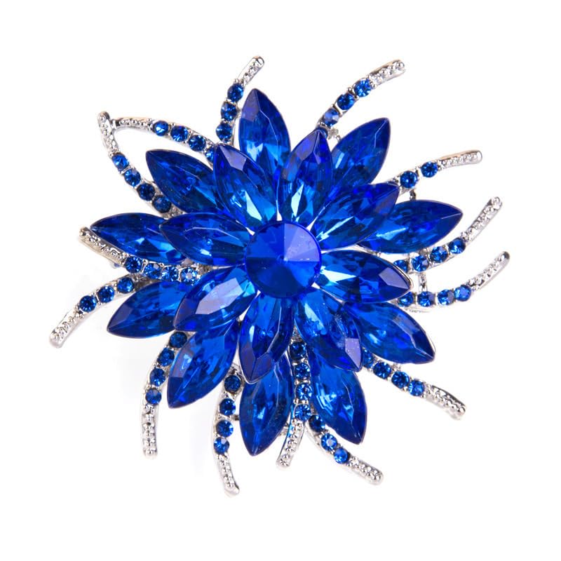 Rinestone Flower Brooch for Women Men Elegant Crystal Rose Flower Lapel Dress Brooches Pin Party Accessories Jewelry - style: Sapphire blue
