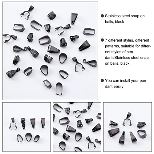 UNICRAFTALE 35pcs Electrophoresis Black Stainless Steel Snap on Bails Black Pendant Bails Snap On Bails Ice Pick Pinch Bails Clasp Connector Findings for Jewelry Making 2-7mm - color: Black