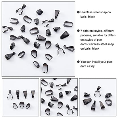 UNICRAFTALE 35pcs Electrophoresis Black Stainless Steel Snap on Bails Black Pendant Bails Snap On Bails Ice Pick Pinch Bails Clasp Connector Findings for Jewelry Making 2-7mm - color: Black