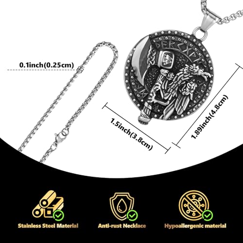 Stainless Steel Gothic Y2K Punk Rock Emo Biker Pendant Necklace | Cosplay Vintage Viking Alt Edgy Fashion Charm Necklace Jewelry for Men Women Active Daily Wear - style: Odin Raven Axe Medallion
