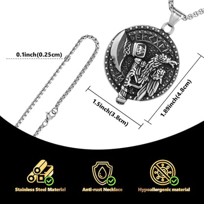 Stainless Steel Gothic Y2K Punk Rock Emo Biker Pendant Necklace | Cosplay Vintage Viking Alt Edgy Fashion Charm Necklace Jewelry for Men Women Active Daily Wear - style: Odin Raven Axe Medallion