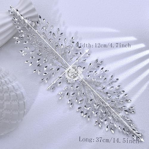Bridal Headband,Rhinestone Crystal Floral Wedding Headpiece Flower Leaf Hair Accessories for Bride Wedding (Silver) - color: Silver