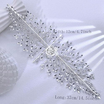 Bridal Headband,Rhinestone Crystal Floral Wedding Headpiece Flower Leaf Hair Accessories for Bride Wedding (Silver) - color: Silver
