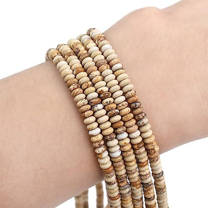 BEADIA Natural Brown Picture Jasper Spacer Beads Caps Rondelle Disk Loose Beads for Beading Jewelry Making 4mmx2mm 38cm - color: Brown Picture Jasper, size: Rondelle Disk 4mm x 2mm