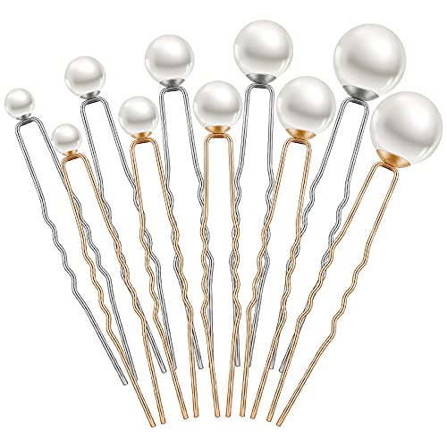 32 Pcs Wedding Pearl Hair Pins, Mixed Size Bridal Hair Accessories with Rhinestone, U Shape Barrette, Bobby Pins for Bride Bridesmaid Prom Updo(Gold, Silver) - color: Gold,Silver
