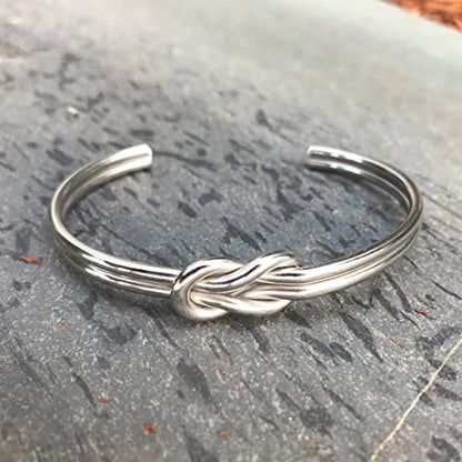 Womens Infinity Love Knot Cuff Bracelet Stainless Steel Adjustable Silver or Black - color: Silver