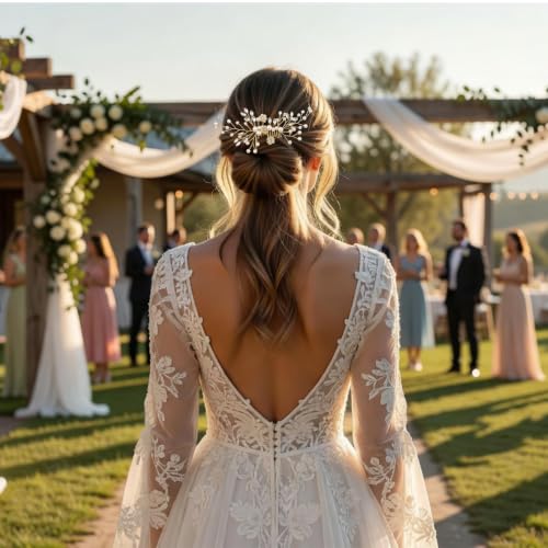 4 Pcs Bridal Pearl Hair Pins, Wedding Hair Comb Accessories with Rhinestone Bridal Headpiece Jewelry for Brides Bridesmaids Women Updo (Pearl) - color: Pearl-Crystal