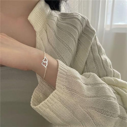 925 Sterling Silver Bracelets for Women Adjustable Love Heart Charm Chain Bracelets Fashion Jewelry Valentine's Day Gifts for Your Lover - color: 4-Sliver