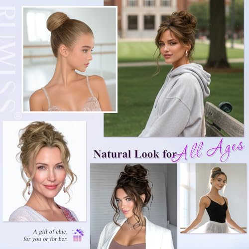 RUWISS 100% Human Hair Bun Small Messy Bun Hair Piece, Mini Natural Looking Scrunchies Updo for Daily (Soft Natural Blonde) - color: Soft Natural Blonde