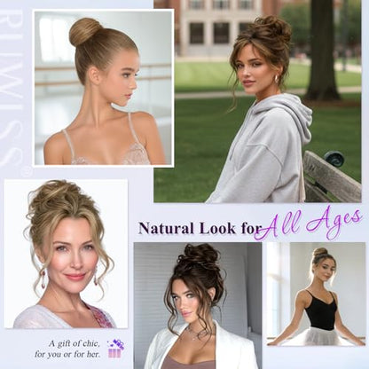 RUWISS 100% Human Hair Bun Small Messy Bun Hair Piece, Mini Natural Looking Scrunchies Updo for Daily (Soft Natural Blonde) - color: Soft Natural Blonde