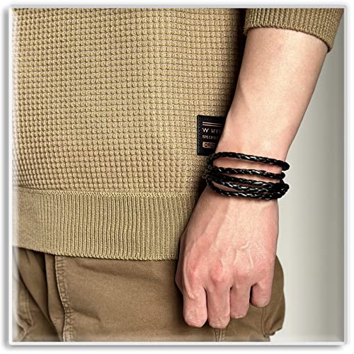 Xusamss Fashion Alloy Buckle Multilayer Leather Wrap Cuff Bracelet,7.5inches - color: Black
