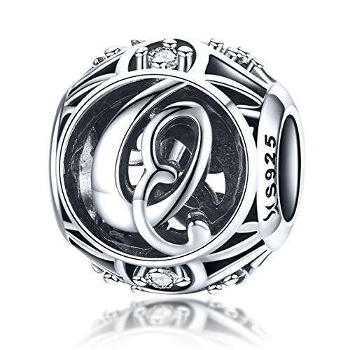 Letter Charms 925 Sterling Silver Initial A-Z Bead Charms | For Bracelets Necklaces, Hypoallergenic,Cubic Zirconia Alphabet Beads, Personalized Gifts for Women - color: Q